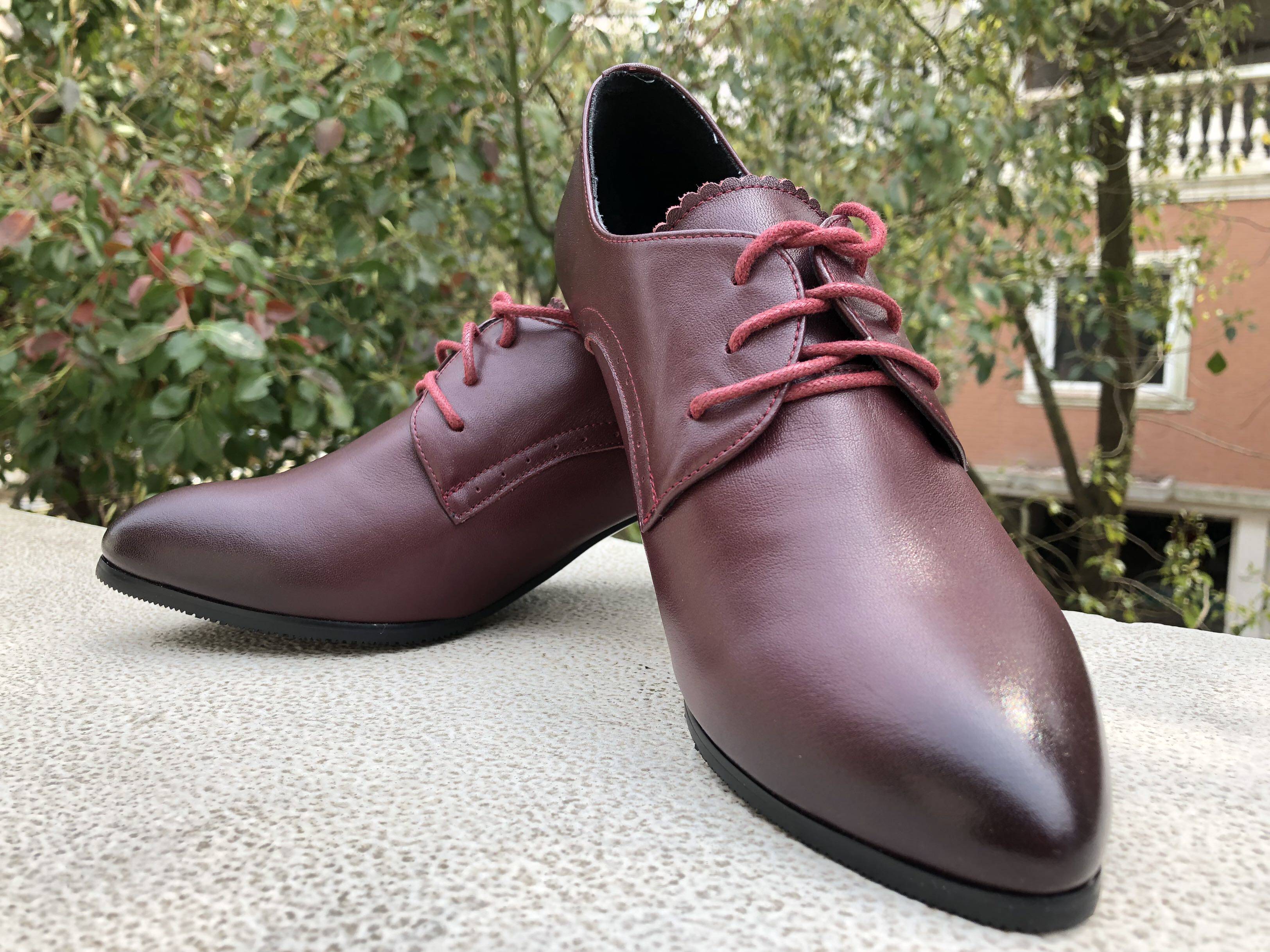 好人缘春秋真皮女鞋中跟皮鞋工作单鞋英伦系带低帮单鞋