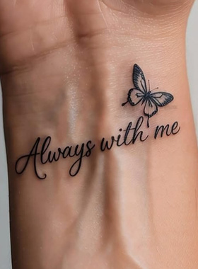【4张】Always with me 三朵细线条蝴蝶英文纹身贴防水持久贴纸