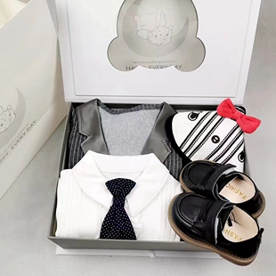 春秋婴儿礼盒西装套装网红男童绅士礼服宝宝英伦风周岁婚礼宴会服