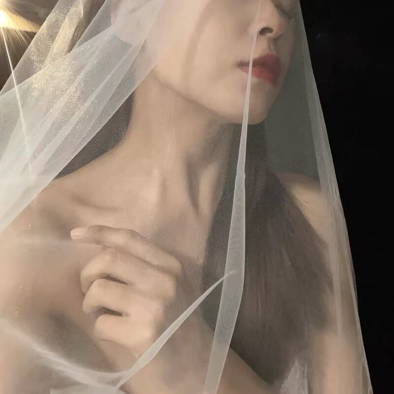 清透薄韩水晶纱素纱裸纱头纱硬纱新娘旅拍跟妆拍照造型搭配头饰