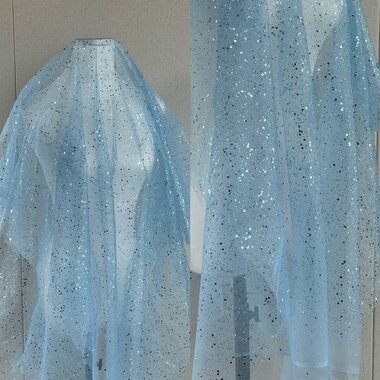 头纱婚纱网纱舞台装饰DIY婚庆摄影背景蓝色烫金亮片布料面料硬纱