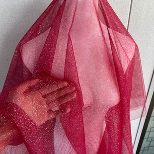 酒红色亮片纱烫金纱婚纱布料婚庆铁艺纱幔网纱diy手工婚礼头纱