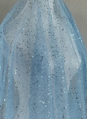 头纱婚纱网纱舞台装饰DIY婚庆摄影背景蓝色烫金亮片布料面料硬纱