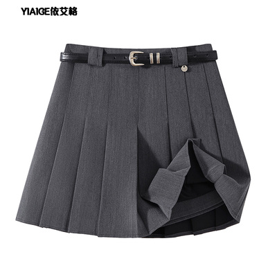 学院风灰色百褶裙短裙女小个子百搭显瘦纯色高腰A字半身裙JK裙