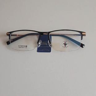 超轻TITANIUM钛眼镜框男配镜片近视镜黑金色商务半框眼镜架F2026