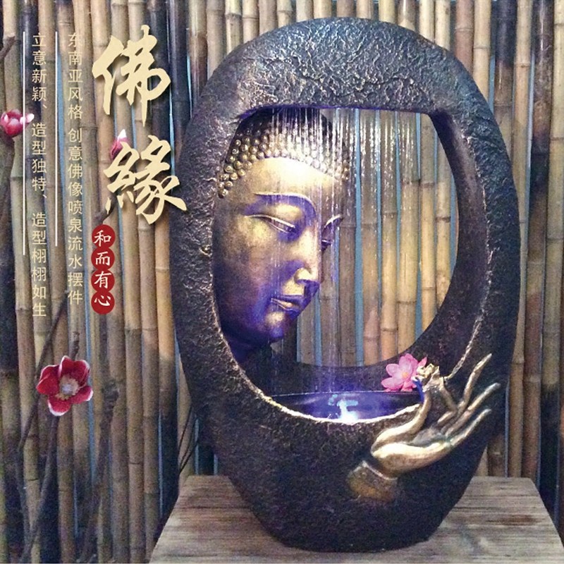 东南亚风格佛像流水喷泉招财摆设创意落地水景佛头客厅流水器摆件