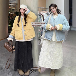 大码女外套丝绒两面穿棉服2024冬季新款韩系温柔宽松长袖奶奶棉衣