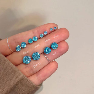 海蓝色锆石耳钉女2025年新款 小众耳骨钉高级感耳饰养耳洞耳环 爆款