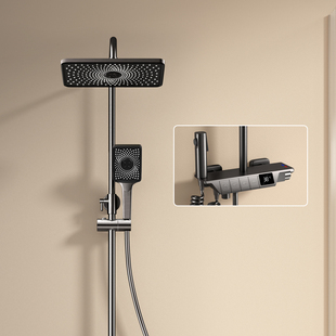 沐牌花洒套装卫浴黑色数显淋浴升降M80家用全铜恒温浴室淋雨器