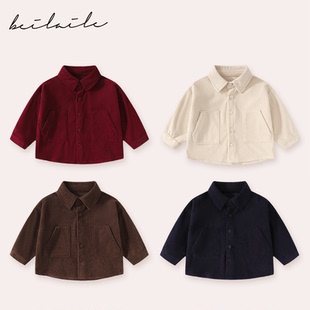 【灯芯绒翻领衬衫外套】婴儿童上衣服男童宝宝开衫秋冬装外套H16