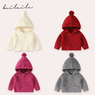 【带帽毛衣针织衫】带帽秋冬款打底衫婴儿冬季男女童上衣宝宝衣服