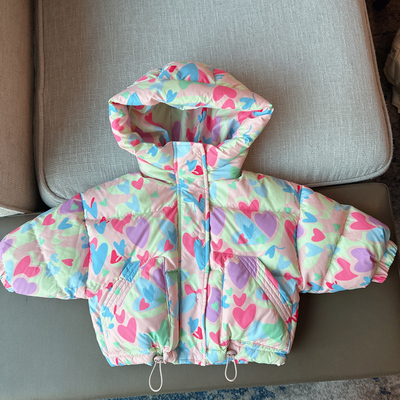 【高充绒量】【粉色爱心杜邦三防羽绒外套】婴儿童连体衣服宝宝羽