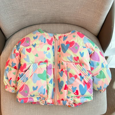 【高充绒量】【粉色爱心杜邦三防羽绒外套】婴儿童连体衣服宝宝羽