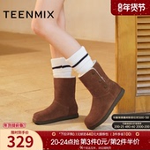 天美意复古加绒保暖雪地靴棉鞋 女户外休闲短靴2025冬新款 BM121DD5