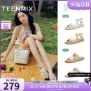 新款 天美意星河漫步一字带休闲编织平底凉鞋 夏季 凉鞋 女外穿时装