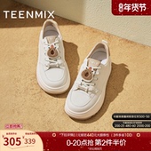 运动板鞋 女休闲鞋 子春季 天美意趴趴萌宠厚底增高面包小白鞋 新款