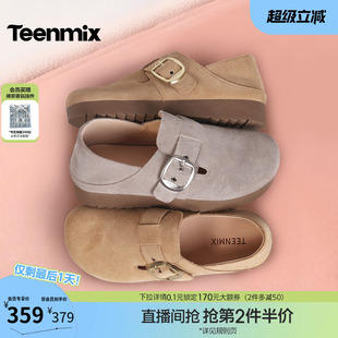 天美意复古两穿厚底勃肯鞋全包女鞋子一脚蹬休闲单鞋2026春季新款