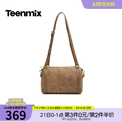 天美意2026秋新款复古百搭通勤大容量单肩斜挎波士顿包女X3346CX6
