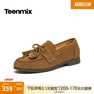 2026春新款 KE091AA6 女一脚蹬休闲单鞋 天美意蝴蝶结复古平底乐福鞋