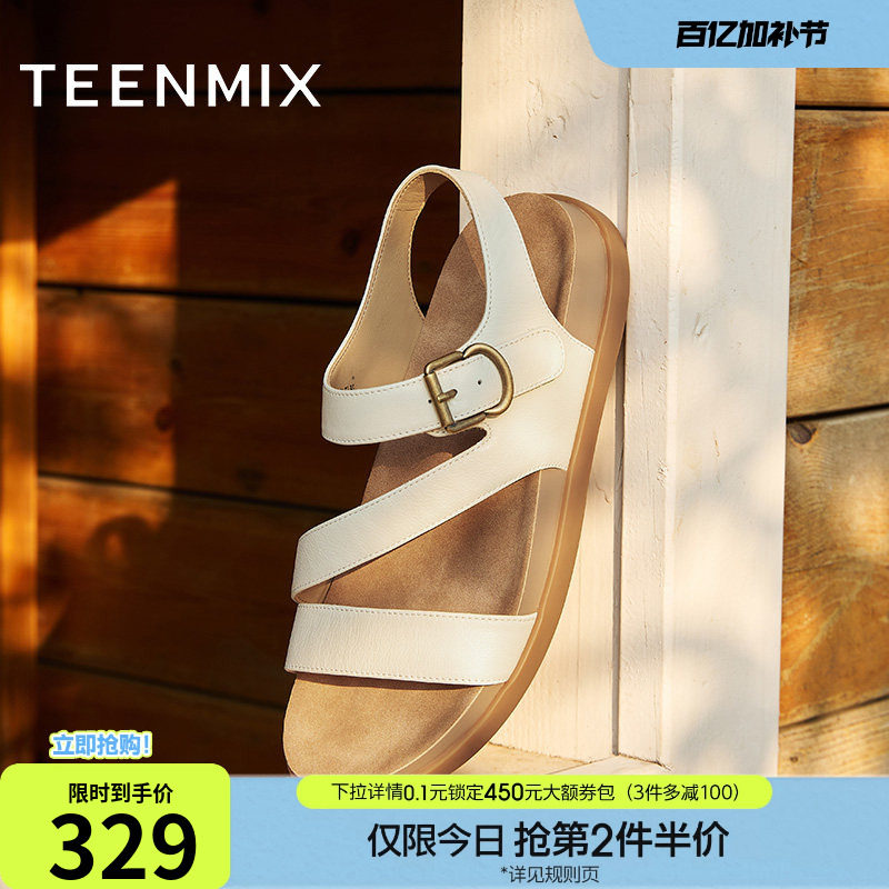 天美意一字带凉鞋休闲厚底凉鞋女外穿时装凉鞋夏季新款CEY16BL5