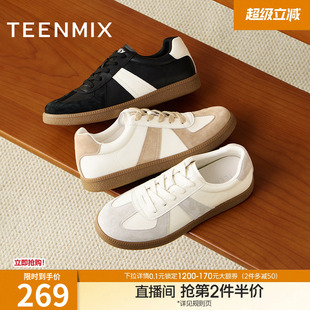 天美意秋季 百搭复古系带休闲拼色男女同款 德训鞋 KG124CM5 新款