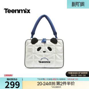 天美意可爱熊猫包包女大容量电脑包休闲单肩包2026春新款 X3237AX6