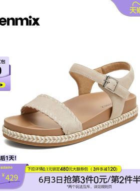 天美意复古休闲一字带凉鞋厚底凉鞋女时装凉鞋2026夏新款KI019BL6