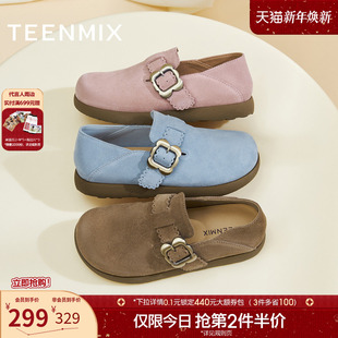 新款 2025秋季 KK050CA5 女一脚蹬休闲单鞋 天美意复古厚底全包勃肯鞋