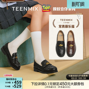 女厚底小皮鞋 平底鞋 天美意玩具总动员常青藤乐福鞋 卢昱晓轧戏同款