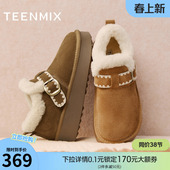 新款 冬季 BM151DM5 女加绒雪地靴毛毛鞋 天美意厚底增高复古勃肯鞋