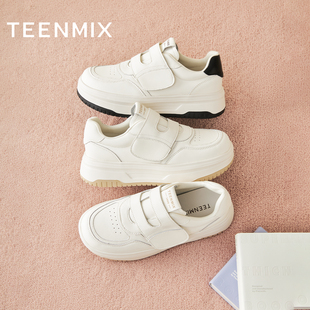 天美意魔术贴厚底增高面包小白鞋运动板鞋女鞋子休闲鞋2025秋新款