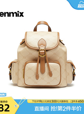 天美意复古印花包包女双肩包休闲大容量背包2026新款XX3246AX6