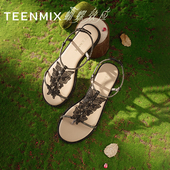 女外穿休闲时装 凉鞋 夏季 天美意蝴蝶效应一字带水钻平底凉鞋 新款