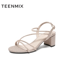 Teenmix/天美意夏商场同款性感亮片女凉鞋COV08BL0图片