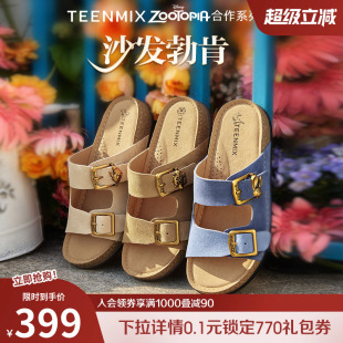 女夏外穿休闲凉鞋 天美意疯狂动物城联名复古厚底沙发勃肯鞋 半拖鞋