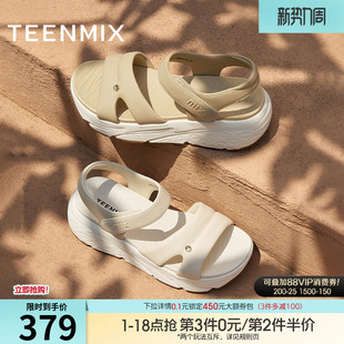 天美意一字带增高运动厚底凉鞋女外穿休闲凉鞋夏季新款CRD13BL5