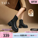 TATA他她弹力小V靴粗跟短靴女靴通勤瘦瘦靴时装 靴靴子CGG02DZ4
