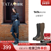 TATA他她时装 靴弹力小V靴软糖靴加绒长筒靴高跟骑士靴子CGG01DG5