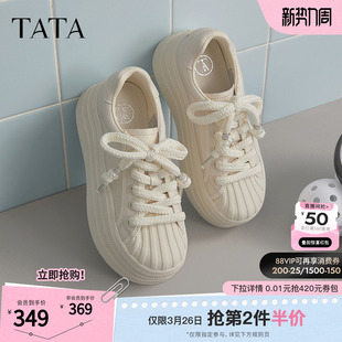 女春季 子通勤休闲鞋 新款 女鞋 CT901AM5 透气板鞋 TATA他她厚底小白鞋