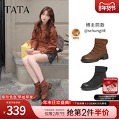 TATA他她靴子女2025年加绒时装 靴黑色短筒靴厚底瘦瘦靴7C843DD5
