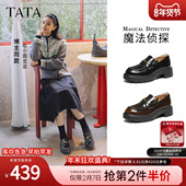 女英伦风黑色小皮鞋 余茵同款 TATA他她魔法侦探厚底乐福鞋 7LC20AA6