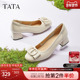 TATA他她粗跟高跟鞋 X8MA6AQ5 女鞋 女百搭休闲白色单鞋 女真皮小皮鞋