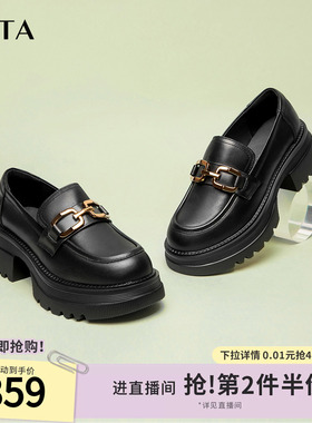TATA他她英伦厚底jk乐福鞋女鞋黑色学院小皮鞋浅口单鞋子GOK01CA4
