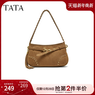 TATA他她绒面包包冬商场同款 X3489CX5 轻奢质感腋下包高级感新款