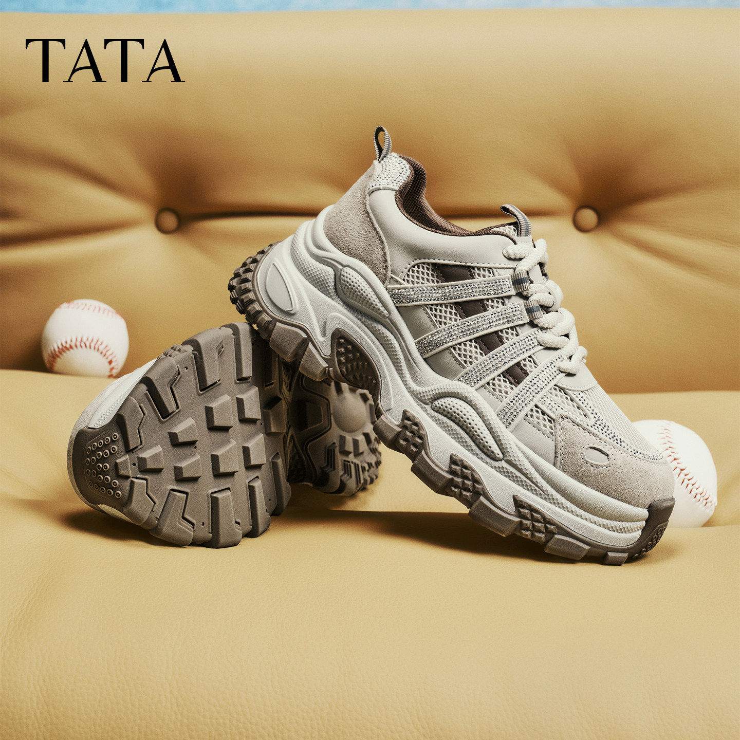 【香菇超级年货节】TATA他她老爹鞋加绒休闲鞋百搭女鞋厚底运动鞋