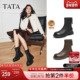 TATA他她靴子女2025加绒时装 靴法式 切尔西靴厚底复古短靴CE701DZ5