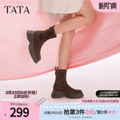 TATA他她休闲厚底弹力靴女靴子复古瘦瘦靴时装 新CAC01DZ4 短靴冬季