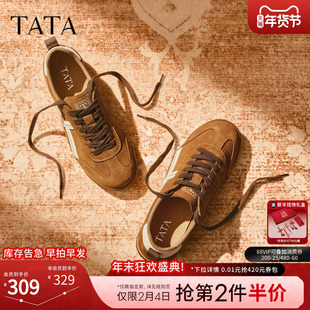 TATA他她男鞋2025冬季新款百搭休闲鞋复古厚底系带鞋子PGM01CM5
