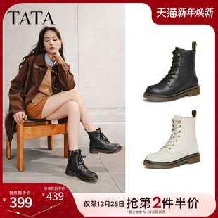 WUY02DZ4 新款 TATA他她复古英伦马丁靴女靴经典 黑色休闲短靴冬季