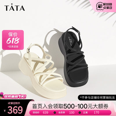 Tata他她绑带厚底凉鞋女